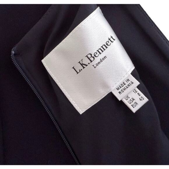 L.K. Bennett Amana Dress Size US 8 Navy Fit & Flare Long Sleeve V-Neck - Picture 6 of 7
